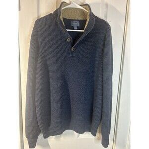 G.H. Bass Men’s Mock Neck 1/4 Button Sweater Gray Sherpa Collar Size L